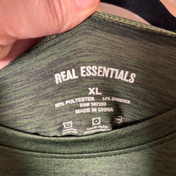 Real Essentials Mens Size XL Colorblock Athletic T-Shirt Heathered Green Black - Picture 3 of 3